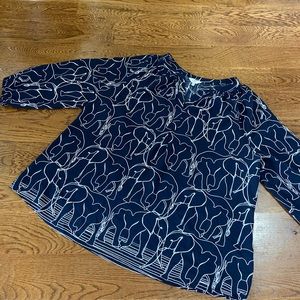 Women’s crown & Ivy top navy with elephants 1X curvy